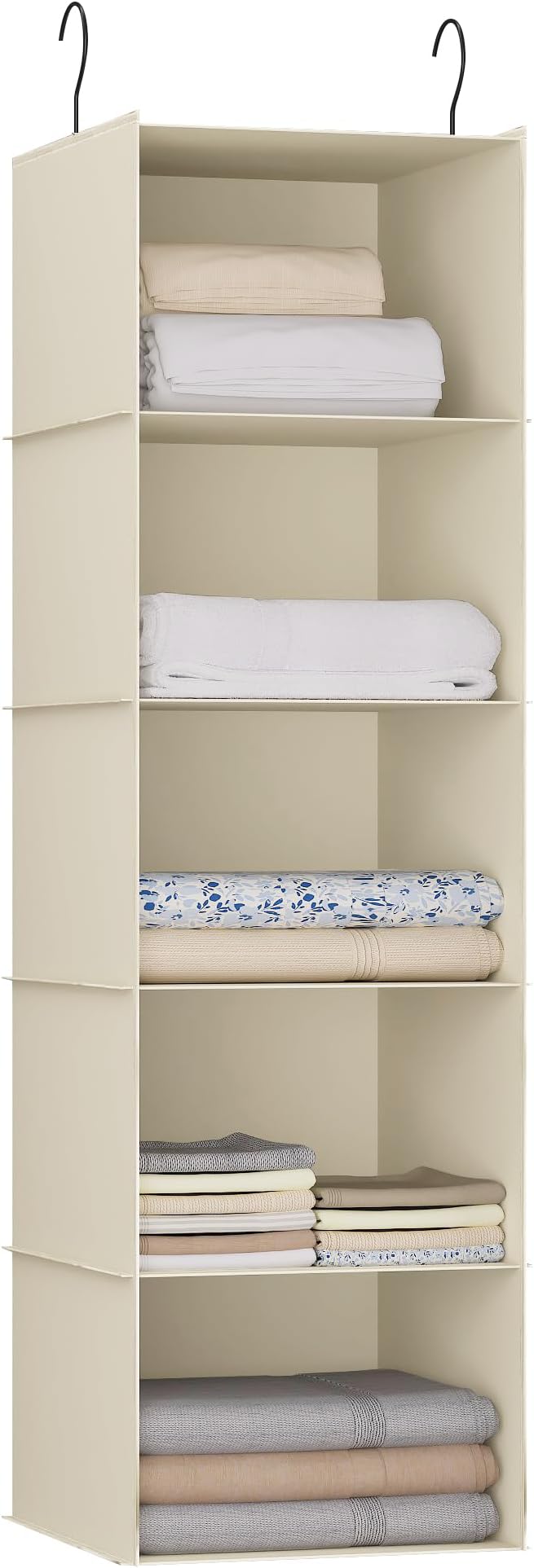 Hanging Closet Organizer, Easy Mount Foldable 5-Shelf Hanging Closet Wardrobe Storage Shelves, Clothes Handbag Shoes Accessor