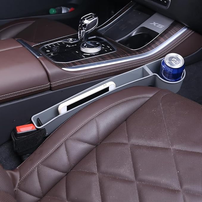 Car Seat Gap Filler, Multifunctional Seat Side Gap Filler with Cup Holder & Organizer, Gap Stopper Universal Fit Car SUV Truck Fill The Gap Between Seat & Console Set of 2 (Gray)