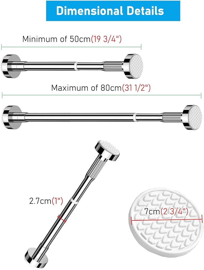 Adjustable Telescopic Closet Rod, No Drill Pressure Mount Hanging Bar, Space-Saving Extendable Rail for Clothes Storage (Gray