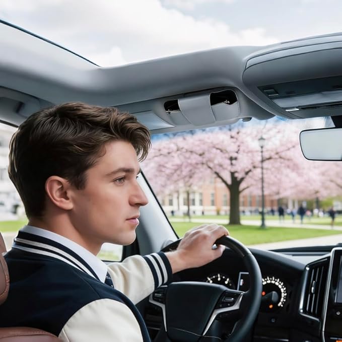 Car Sunglasses Holder for Car Visor Vegan Leather Auto Eyeglass Case with Clip Automotive Interior Visor Accessories