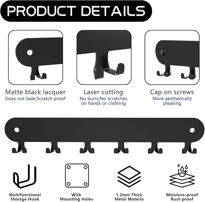 2 Pack Key Holder for Wall,Key Hooks,Key Holder Wall Mount Self Adhesive, Key Rack Wall Mount for Wall No Drill for Living Ro
