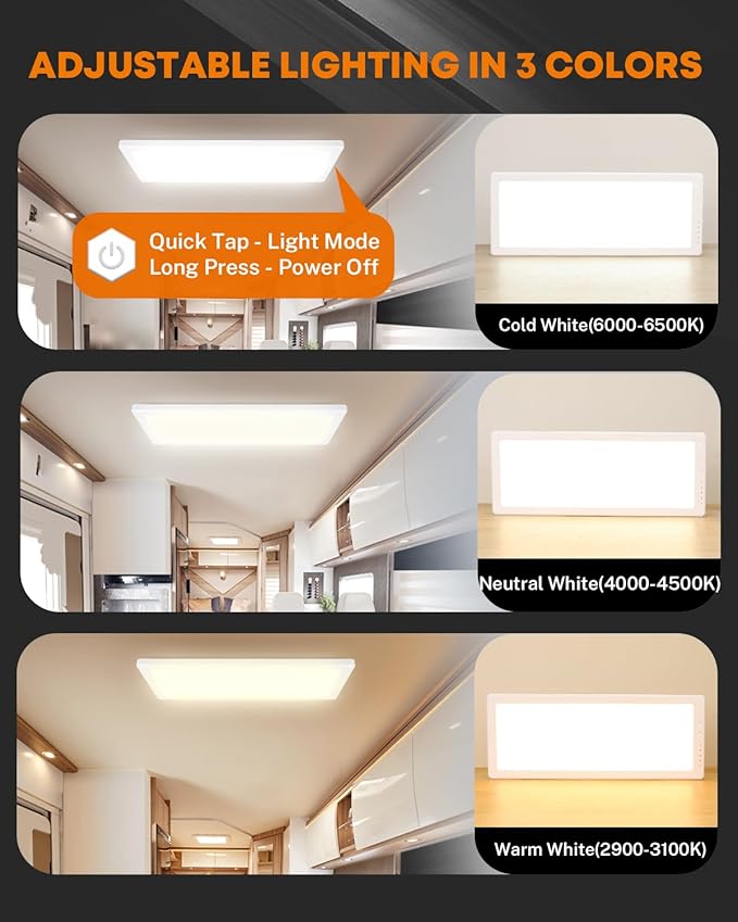 Kohree Dimmable RV Interior Light 12V 16.7" x 6.6", 1500 Lumen RV LED Ceiling Lights, 5 Levels of Dimming, 3 Color Temperature, 2900-6500K, RV Lights Fixtures for Car/RV/Trailer/Camper/Boat (2 Pack)