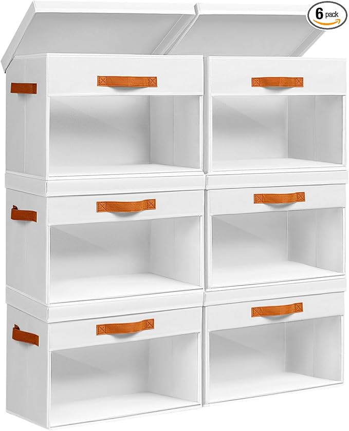Homsorout Large Storage Bins with Lids - 6 Pack Foldable Decorative Organizers with Clear Windows & Handles, Cube Storage Org