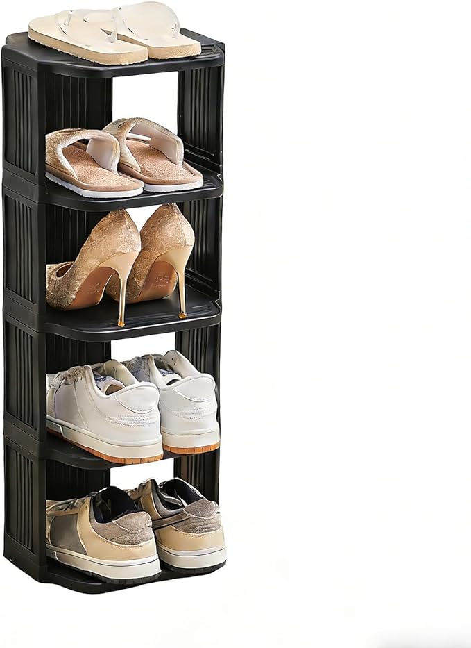 Small Shoe Rack, 5 Tier Plastic Vertical Shoe Rack for Small and Narrow Spaces, Free Standing Shoe Organizer for Closet, Entr