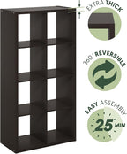 Furinno CUBICLE Book Shelf, 8-Cube Bookshelf, Extra Thick Frame Horizontally & Vertically Reversible Bookcase with Open Back,