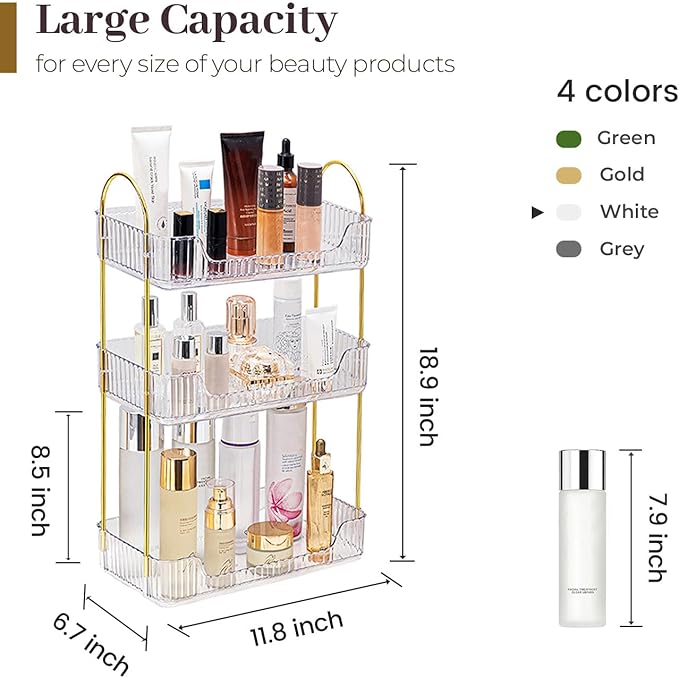 Aveniee Bathroom Counter Organizer, 3 Tier Perfume Skin Care Countertop Storage Shelf, Vanity Makeup Tray for Cosmetic Skinca