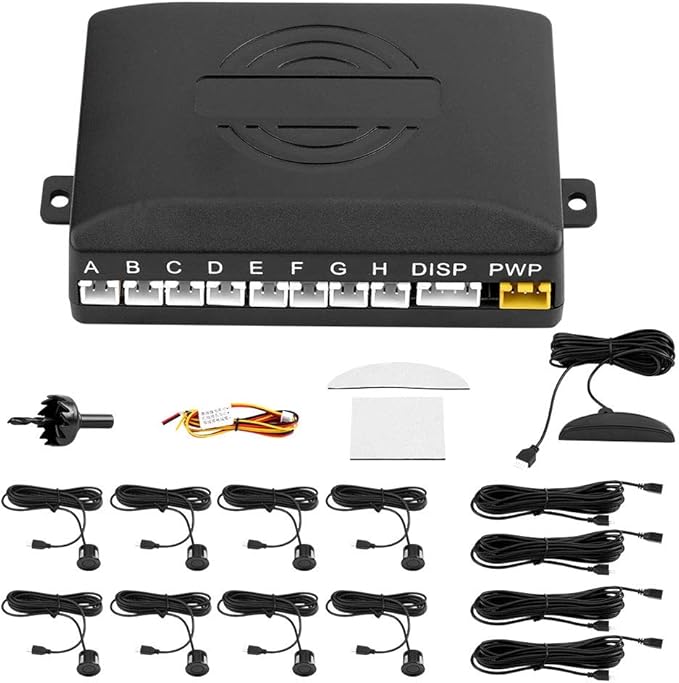Car Reverse Backup Parking Sensor System Universal LED Parking Detector Monitor with 8 Sensor, 12V DC, 0.3-2.5m