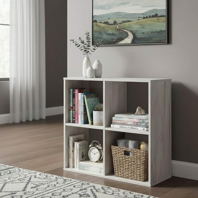 Signature Design by Ashley Paxberry Coastal 4 Cube Storage Organizer or Bookcase, Whitewash
