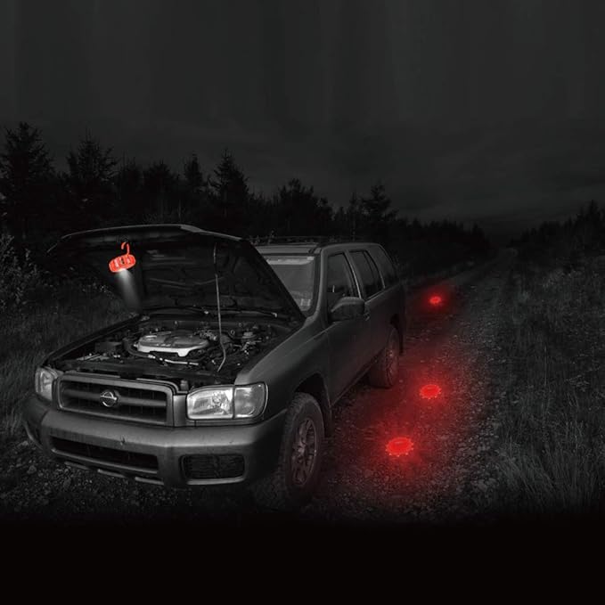 USB Rechargeable LED Road Flares Emergency Lights-Roadside Warning Car Safety Beacon Flashing Disc Flare Kit with Magnetic Ba