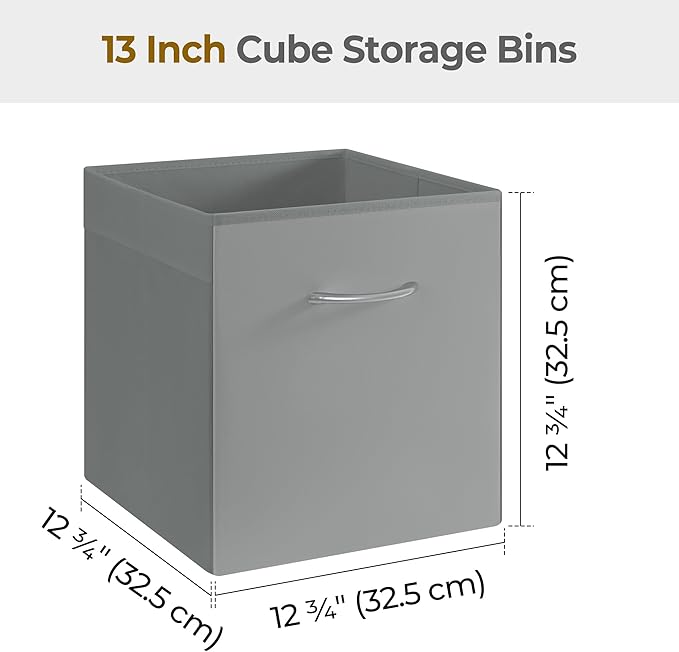 StorageWorks Gray Storage Cubes, 13x13 Storage Cube Bins with Handle, Cube Storage Organizer Bins for Shelves and Closet, Col