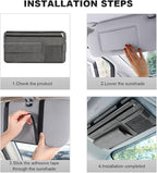 Car Sun Visor Organizer, Leather Sun Visor Pocket Organizer Case with Multi-Pocket Net Zipper, Suede Note Holder Car Visor Storage Pouch for Card Pen Sunglasses Document (Gray)