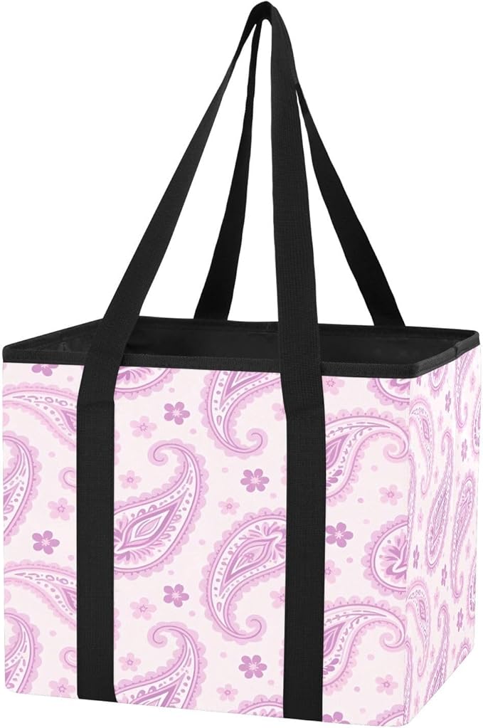 Paisley Pattern Reusable Grocery Bags Large Shopping Tote Bag with Reinforced Bottom Board, Water Resistant Foldable Storage 