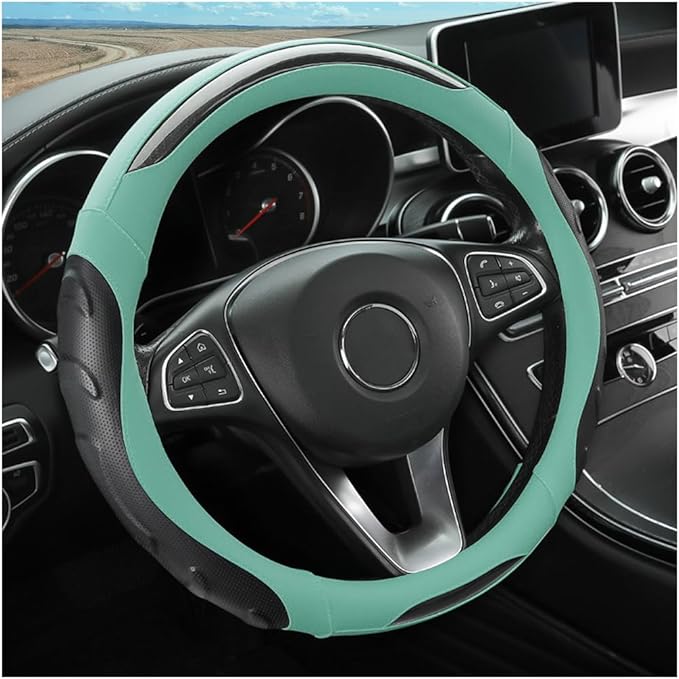 Leather Steering Wheel Cover, Auto Car Stretch Steering Wheel Protector, Universal 15 Inch Anti-Slip Breathable Odorless Stee