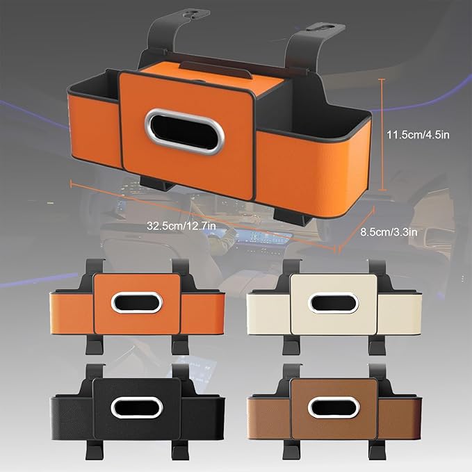 Car Back Seat Organizer, Multifunctional Car Seat Back Storage Box with 2 Cup Holders, Tissue Box for Hold Phones,Snacks, Drinks, Handbags (Orange)