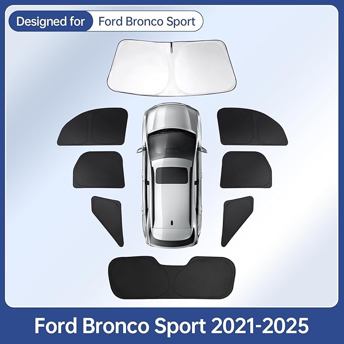 8pcs Car Window Shades for Ford Bronco Sport 2021 2022 2023 2024 2025, Full Car Window Covers for Privacy, Sunshades for Front Rear Windshield Side Windows to Block UV and Protect Privacy