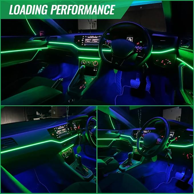 Ambient Lighting Car Led Lights Interior Kit, 4 in 1 Acrylic Led Lights for Car Center Console Dashboard,DC 12V APP Remote Control DIY Fiber Optic Music Sync RGB Neon Strip with Footwell Lighting