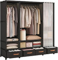 Portable Closet,Portable Closets for Hanging Clothes,Japanese Style Wardrobe Clothing Rack with 4 Drawers,3 Hanging Rods and 