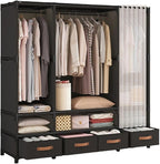 Portable Closet,Portable Closets for Hanging Clothes,Japanese Style Wardrobe Clothing Rack with 4 Drawers,3 Hanging Rods and 