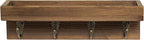 MyGift 10 Inch Floating Wall Shelf with Hooks, Dark Brown Wood Entryway Storage Shelf with 4 Metal Key Hooks