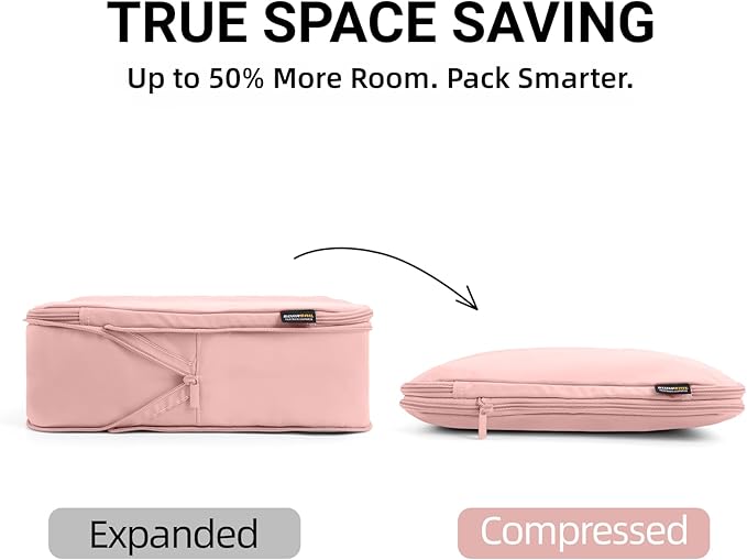 4 Piece Compression Packing Cubes for 3–7 Day Travel, Lightweight Travel Organizers with Breathable Mesh, Double-Zipper Packi