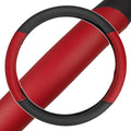 BDK Sporty Two Tone Ergonomic Grip Steering Wheel Cover - Plush Leather Grip for Standard Size Wheels 14.5-15 inch Red/Black