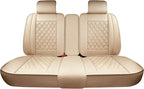 Huidasource Beige Car Rear Seat Covers, Nappa Leather Back Seat Cover, Automotive Rear Bench Seat Cushion Cover Universal Fit