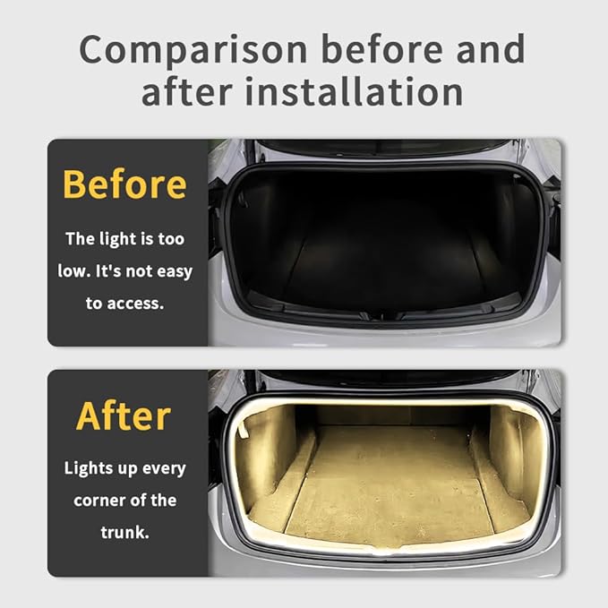 Trunk LED Light Strip for Tesla Model 3 2018-2023 - Waterproof & Easy Installation Interior Lighting Bar with Flexible Silicone, Trunk Ambient Lighting Accessories (DC 15V, Warm White)