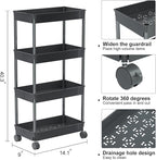 Sooyee 4 Tier Wide Storage Cart Mobile Shelving Unit Organizer Slide Out Storage Rolling Utility Cart Tower Rack for Kitchen 