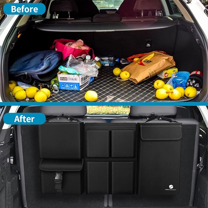 Hanging Car Trunk Organizer with Cooler, Large Pockets, Zippers Detachable Seat Back Waterproof Car Storage Trunk Organizer for Jeeps