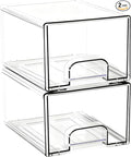 Acrylic Stackable Storage Drawers, [2-Pack] Clear Organizer Bins with Built-in Handles, Smooth Slide-Out Design for Vanity, U