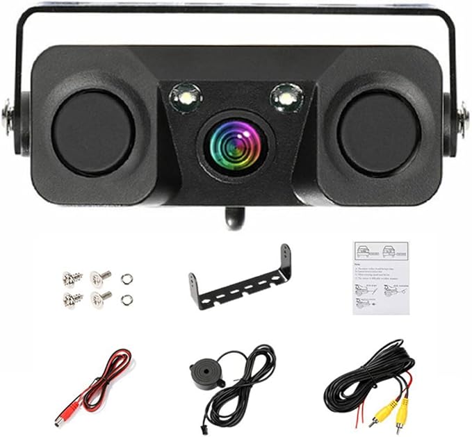 Polarlander 3 in 1 Rear View Camera Waterproof Video Parking Sensor Car Reverse Backup Camerawith 2 Radar Detector Sensors Bi