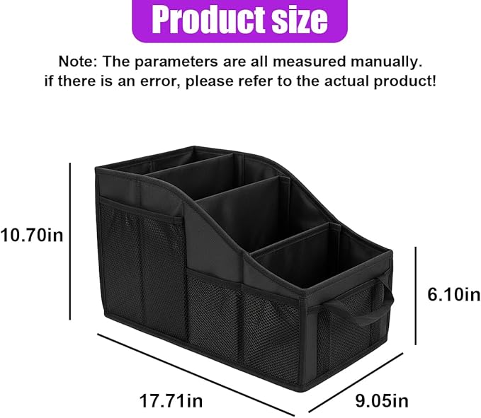 Car Seat Organizer, Collapsible Passenger Seat Organizer with 4 Compartments & 7 Mesh Pockets, Auto Front/back Seats Storage Box, Vehicle Travel Organize Accessory for Kids, Adults (Black)
