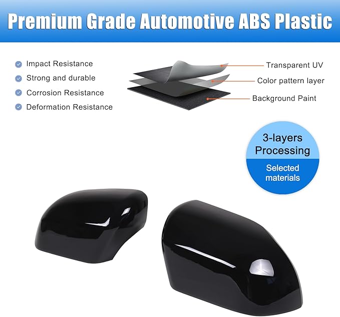 2PCS Side Door Mirror Cover for Toyota Tundra 2022-2025/ Sequoia 2023-2025, Car Exterior Rear View Mirror Housing Protector Cover Cap Self-adhesive Accessories ABS (with turn signal lights)