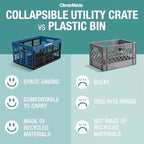 CleverMade Collapsible Utility Crates 45L (3 Pack) – Foldable Plastic Crates with Heavy Duty 66 lb Capacity, Collapsible Crat