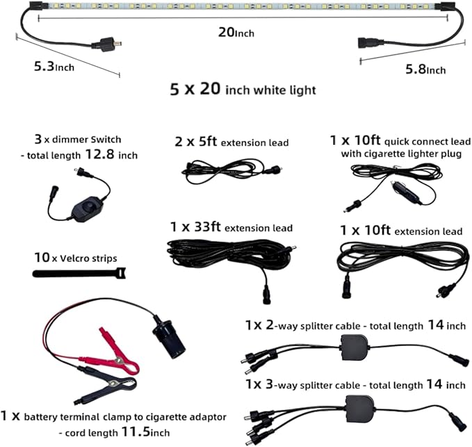 12V LED Interior Light Aluminum Rigid String Lights with Dimmer Switch Waterproof Light Strip (5pcs-White)