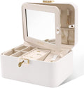 KAMIER Travel Jewelry Box, 2 Layers PU Leather Portable Jewelry Organizer, Large Capacity, Double Lock and Large Mirror, Hidd