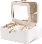 KAMIER Travel Jewelry Box, 2 Layers PU Leather Portable Jewelry Organizer, Large Capacity, Double Lock and Large Mirror, Hidd