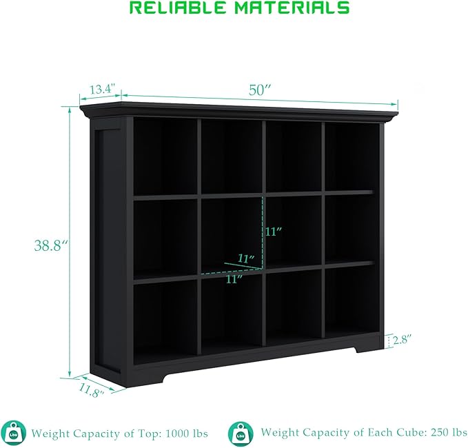 OSCHF Cube Storage Bookcase with Base - Wooden 3 Tiers Floor Standing Open Shelf Cabinet for Home and Office, 12-Cube Lattice