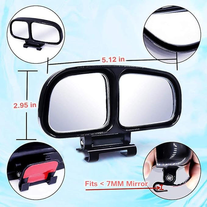 Blind Spot Mirrors for Cars, Adjustable Rear View Blind Spot Mirrors Car Auxiliary Universal Wide Angle Side Mirror Double Glass Blind Spot Snap Mirror for Truck SUV, 1 Piece (Black-Right)