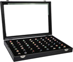 Wudygirl 7 Slots Ring Holder Organizer Box with Transparent Lid Black Jewelry Organizer for Store Display Jewelry Holder for 