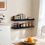 Floating Wall Shelves 24x6.8x1.7 Inch – Solid Wood Rustic Shelves in Black Finish – Wall Mounted Display Shelf for Bathroom, 