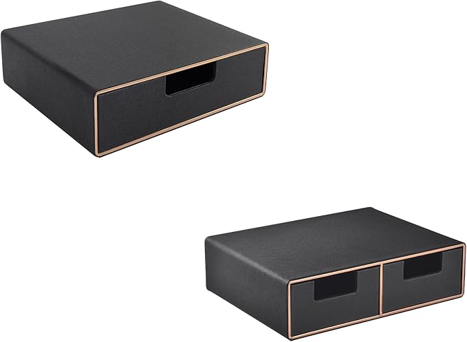 Stackable desktop organizer (with drawer) pu leather material with small double drawer gold edge organizer, multi-functional 