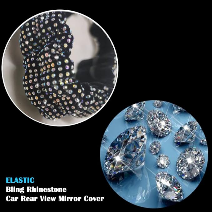 Bling Rearview Mirror Accessories Elastic Plush Car Rear View Mirror Cover for Women Bling Car Accessories Universal Fit (Colorful Diamond)