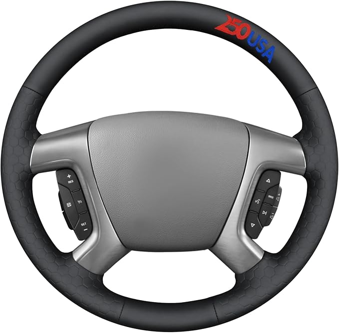 MEWANT USA 250th Anniversary Embroidered Hand-Stitched Steering Wheel Cover for Chevy Silverado 1500 2007 2500 3500 Avalanche Suburban Tahoe Traverse Black Hive Embossed Faux Leather Steering Wrap