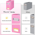 BALEINE File Organizer Box, Cardboard File Folder Organizer with Handle for Letter Size, Portable Collapsible Hanging Filing 