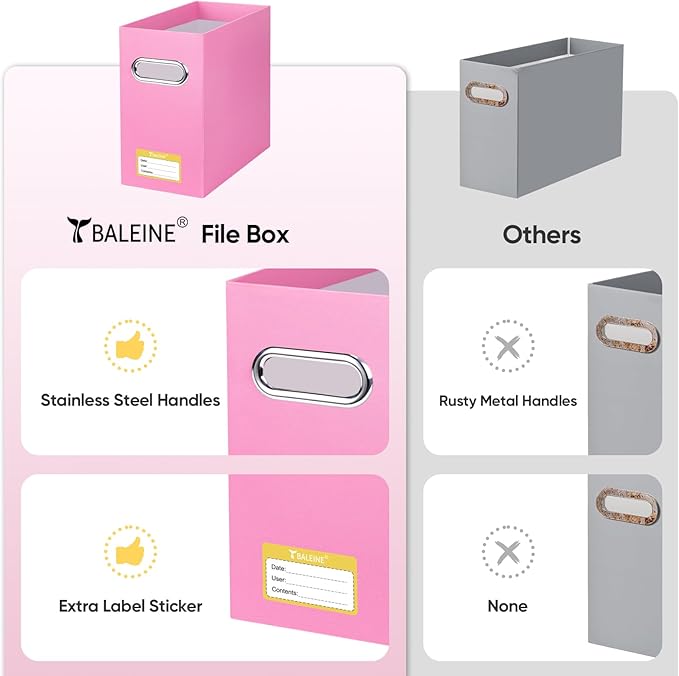 BALEINE File Organizer Box, Cardboard File Folder Organizer with Handle for Letter Size, Portable Collapsible Hanging Filing 