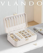 Vlando 2 Layer Jewelry Box,Jewelry Organizer Storage Lockable Earring Organizer Removable Jewelry Tray with Watch Pillow for 