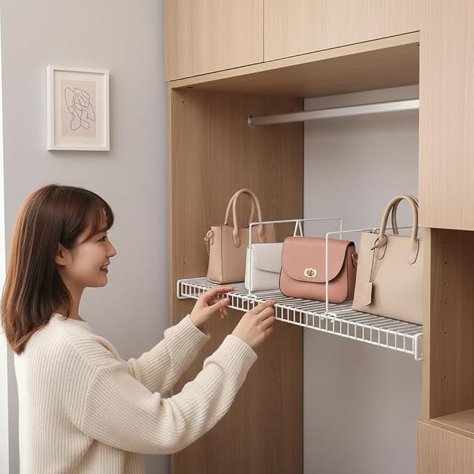 Wire Shelf Dividers - White Closet Organization & Storage Organizer - No Tool Shelf Divider for Wire Shelves - Metal Shelf Ac