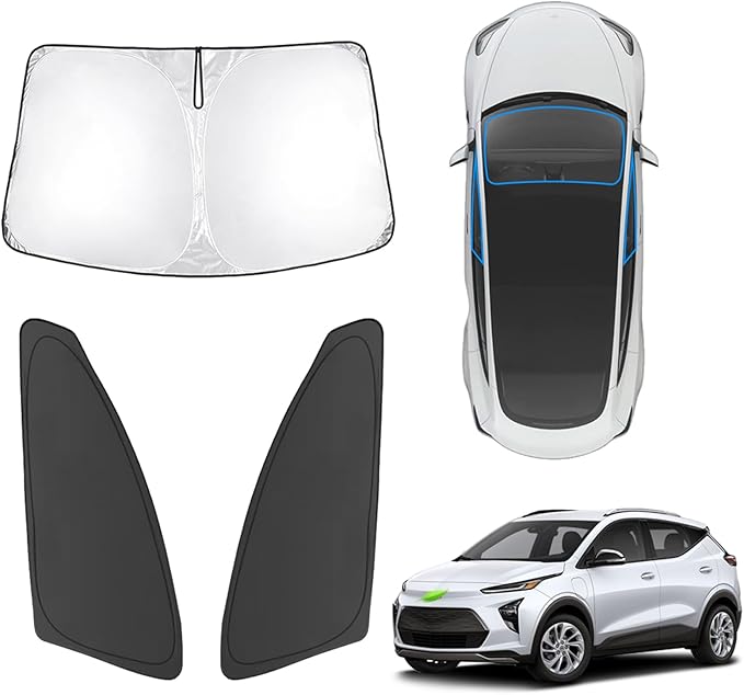 Karltys 3PCS Windshield Sun Shade for 2022-2025 Chevy Bolt EUV (NOT for Bolt EV), Front and Side Window Sunshade Cover Custom Fit Bolt EUV, Foldable Sun Visor Protector Block Heat UV Rays