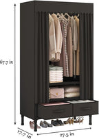 Portable Closet,Garment Rack,Heavy Duty Clothes Rack with Cover,Wardrobe Closet with 1 Hanging Rods, 2 Storage Shelves and 2 